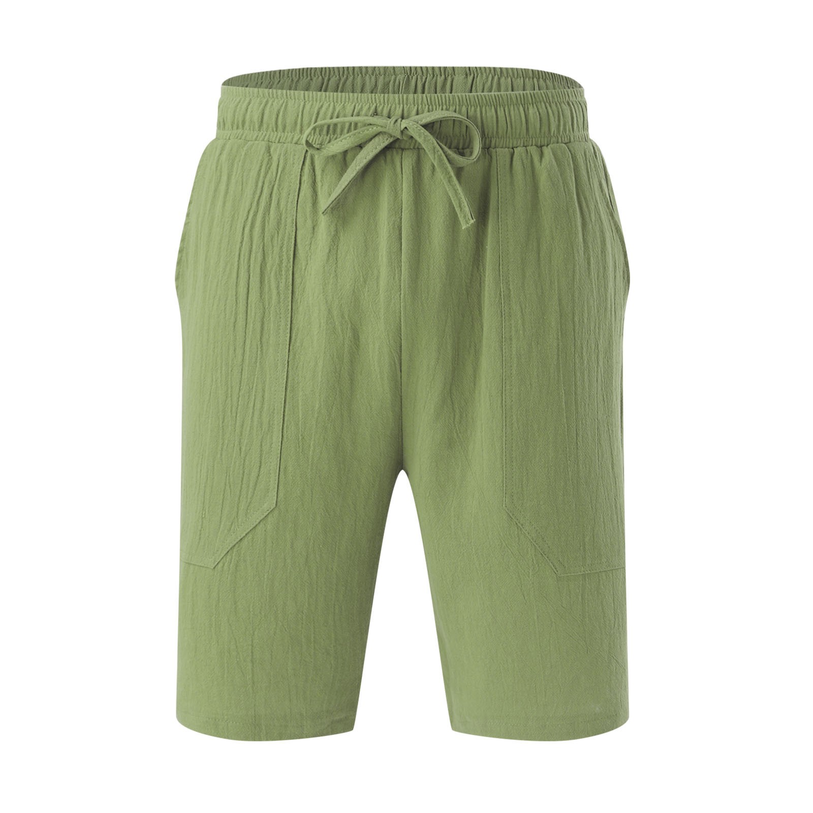 thumbnail image 4 of Pantalones cortos de playa de algodón y lino para hombre: cintura elástica, color liso, corte holgado con bolsillos, ropa informal/deportiva para todas las estaciones., 4 of 6